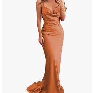 NWOT Spaghetti Straps Silk Satin Bridesmaid Dresses Cowl Neck Mermaid Prom Dress